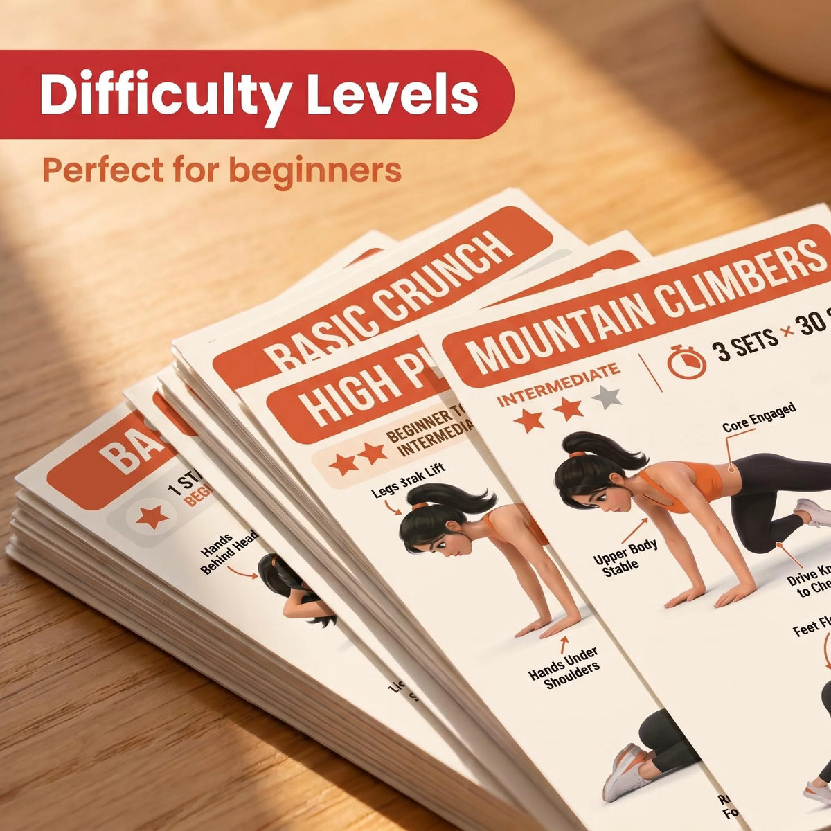 Fitness Guide Cards, Including Strength Training, Core Strengthening, and Home Stretching, Illustrated Step-By-Step Exercise Guide Set, Exercise Flash Cards Suitable for Home Fitness and Travel