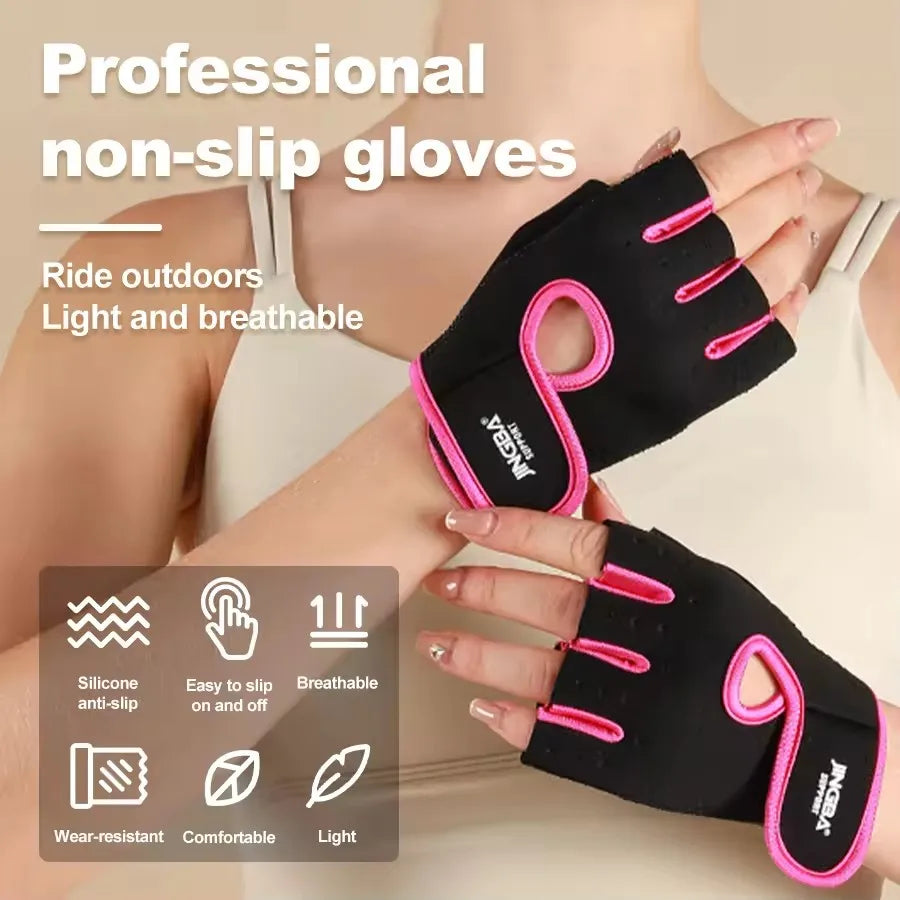 Fitness Half Finger Gloves Unisex Fitness Gym Weightlifting Exercise Gloves Silicone Anti Slip Breathable Outdoor Cycling Gloves