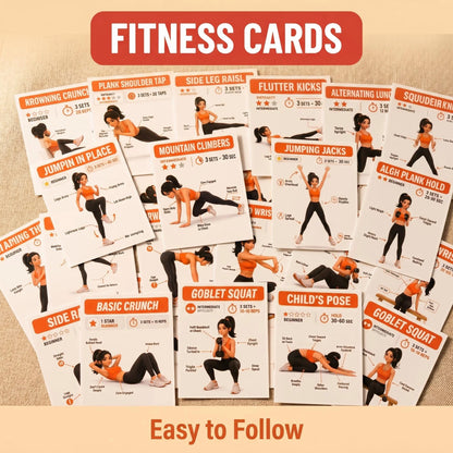 Fitness Guide Cards, Including Strength Training, Core Strengthening, and Home Stretching, Illustrated Step-By-Step Exercise Guide Set, Exercise Flash Cards Suitable for Home Fitness and Travel