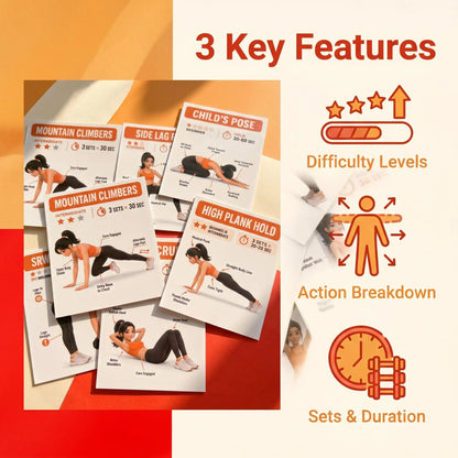 Fitness Guide Cards, Including Strength Training, Core Strengthening, and Home Stretching, Illustrated Step-By-Step Exercise Guide Set, Exercise Flash Cards Suitable for Home Fitness and Travel