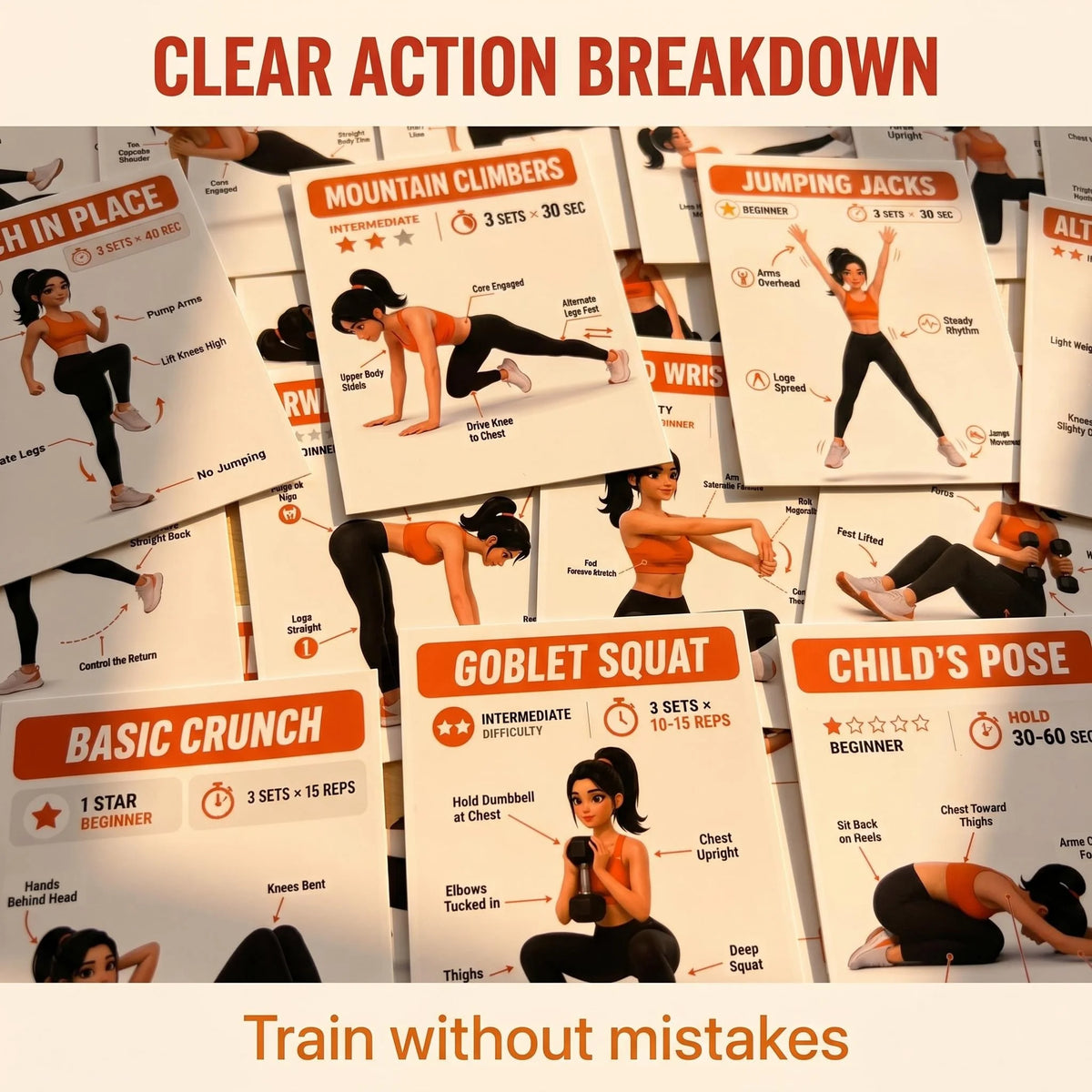 Fitness Guide Cards, Including Strength Training, Core Strengthening, and Home Stretching, Illustrated Step-By-Step Exercise Guide Set, Exercise Flash Cards Suitable for Home Fitness and Travel