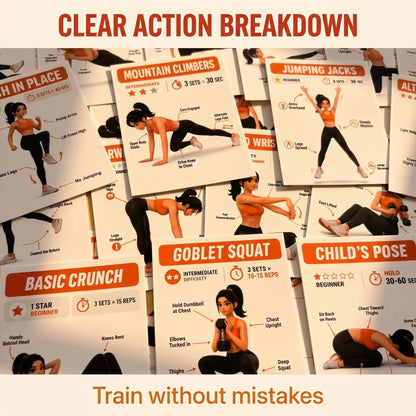 Fitness Guide Cards, Including Strength Training, Core Strengthening, and Home Stretching, Illustrated Step-By-Step Exercise Guide Set, Exercise Flash Cards Suitable for Home Fitness and Travel