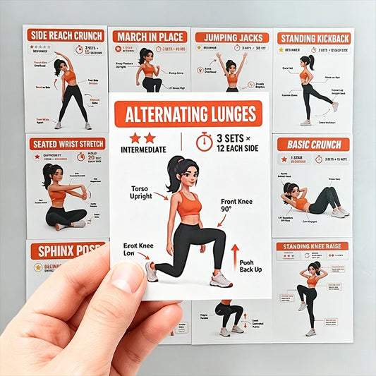Fitness Guide Cards, Including Strength Training, Core Strengthening, and Home Stretching, Illustrated Step-By-Step Exercise Guide Set, Exercise Flash Cards Suitable for Home Fitness and Travel